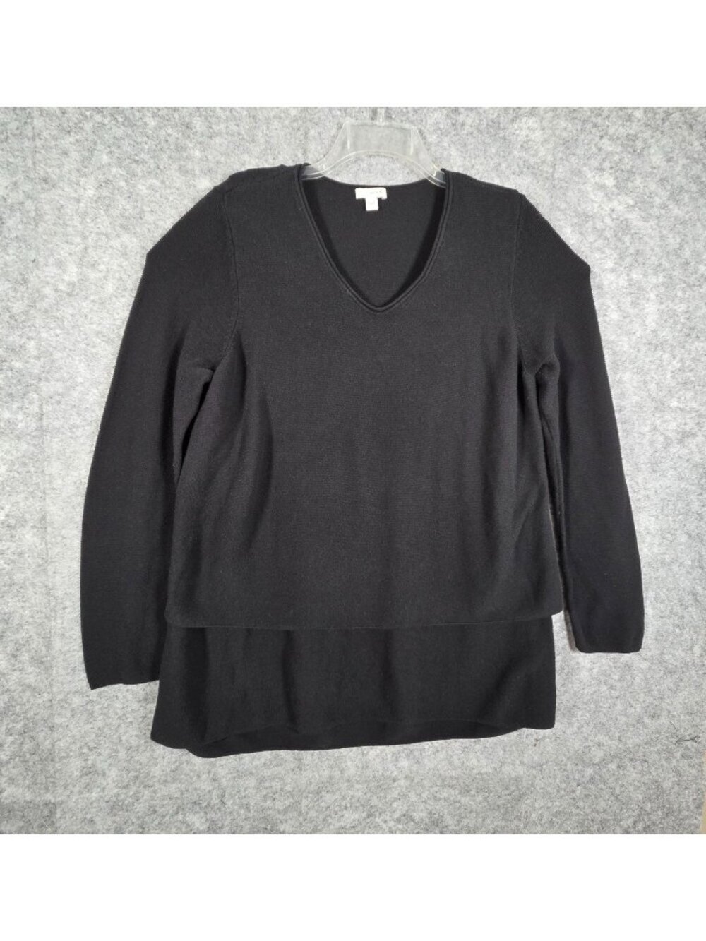 Pure Jill Women’s V-Neck Sweater Black Size L Hi-Low Layered Lagenlook Relaxed M